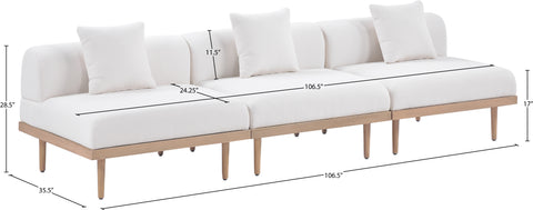 Mira 106.5" Cream Resilient Water Resistant Fabric Upholstered Outdoor Patio Sofa, 3-Piece