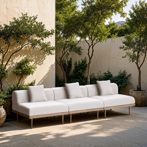 Mira 106.5" Cream Resilient Water Resistant Fabric Upholstered Outdoor Patio Sofa, 3-Piece
