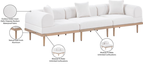 Mira 106.5" Cream Resilient Water Resistant Fabric Upholstered Outdoor Patio Sofa, 3-Piece (Style 2)
