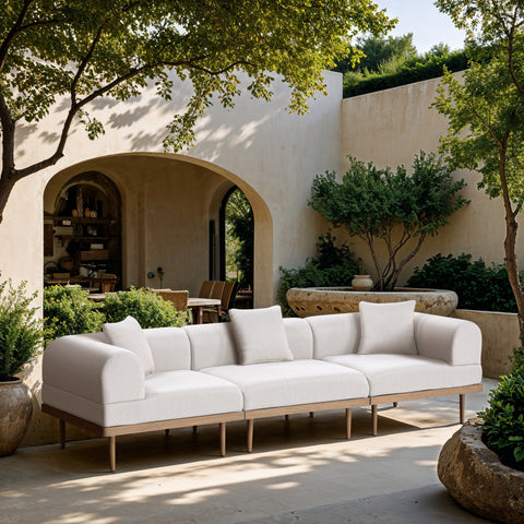 Mira 106.5" Cream Resilient Water Resistant Fabric Upholstered Outdoor Patio Sofa, 3-Piece (Style 2)