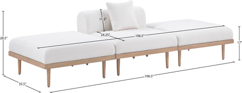 Mira 106.5" Cream Resilient Water Resistant Fabric Upholstered Outdoor Patio Sofa, 3-Piece (Style 3)
