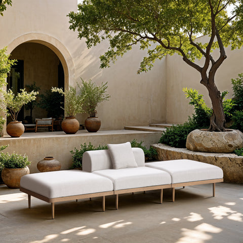 Mira 106.5" Cream Resilient Water Resistant Fabric Upholstered Outdoor Patio Sofa, 3-Piece (Style 3)