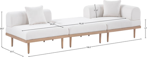 Mira 106.5" Cream Resilient Water Resistant Fabric Upholstered Outdoor Patio Sofa, 3-Piece (Style 4)