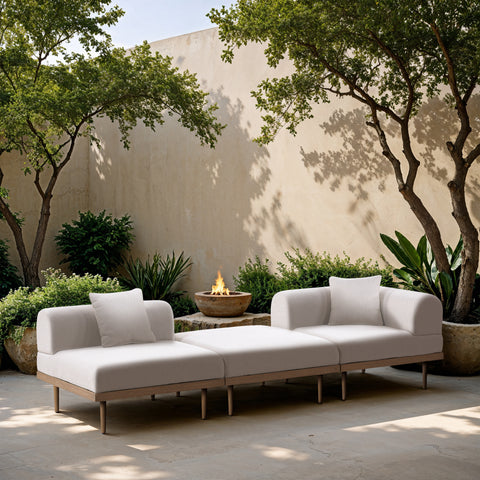 Mira 106.5" Cream Resilient Water Resistant Fabric Upholstered Outdoor Patio Sofa, 3-Piece (Style 4)