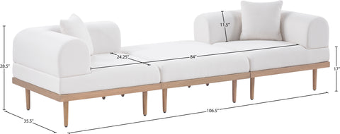 Mira 106.5" Cream Resilient Water Resistant Fabric Upholstered Outdoor Patio Sofa, 3-Piece (Style 5)