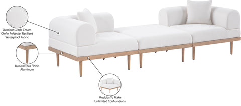 Mira 106.5" Cream Resilient Water Resistant Fabric Upholstered Outdoor Patio Sofa, 3-Piece (Style 5)