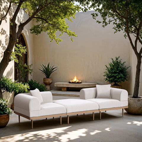 Mira 106.5" Cream Resilient Water Resistant Fabric Upholstered Outdoor Patio Sofa, 3-Piece (Style 5)
