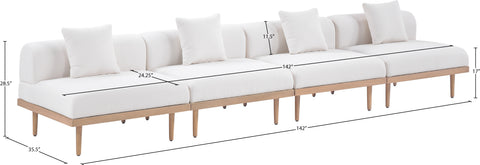 Mira 142" Cream Resilient Water Resistant Fabric Upholstered Outdoor Patio Sofa, 4-Piece