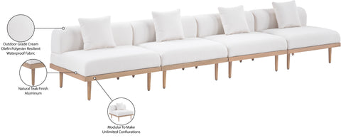 Mira 142" Cream Resilient Water Resistant Fabric Upholstered Outdoor Patio Sofa, 4-Piece
