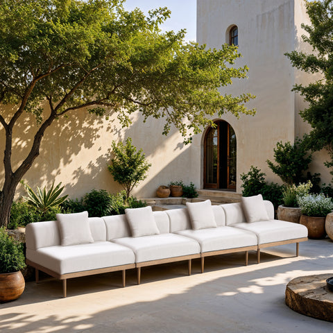Mira 142" Cream Resilient Water Resistant Fabric Upholstered Outdoor Patio Sofa, 4-Piece