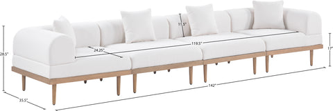 Mira 142" Cream Resilient Water Resistant Fabric Upholstered Outdoor Patio Sofa, 4-Piece (Style 2)