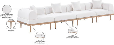 Mira 142" Cream Resilient Water Resistant Fabric Upholstered Outdoor Patio Sofa, 4-Piece (Style 2)