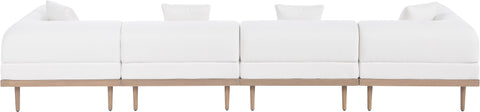 Mira 142" Cream Resilient Water Resistant Fabric Upholstered Outdoor Patio Sofa, 4-Piece (Style 2)