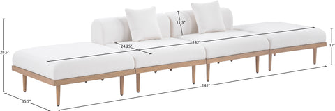 Mira 142" Cream Resilient Water Resistant Fabric Upholstered Outdoor Patio Sofa, 4-Piece (Style 3)