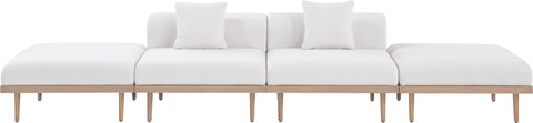Mira 142" Cream Resilient Water Resistant Fabric Upholstered Outdoor Patio Sofa, 4-Piece (Style 3)