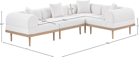 Mira 106.5" Cream Resilient Water Resistant Fabric Upholstered Outdoor Patio Sectional, 4-Piece (Style 3)