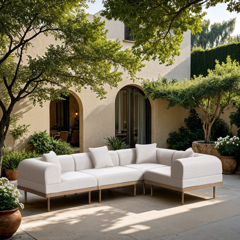 Mira 106.5" Cream Resilient Water Resistant Fabric Upholstered Outdoor Patio Sectional, 4-Piece (Style 3)