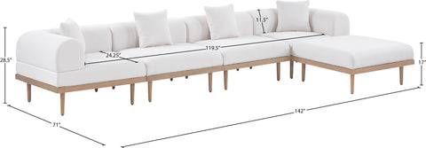 Mira 142" Cream Resilient Water Resistant Fabric Upholstered Outdoor Patio Sectional, 5-Piece