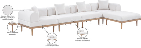 Mira 142" Cream Resilient Water Resistant Fabric Upholstered Outdoor Patio Sectional, 5-Piece