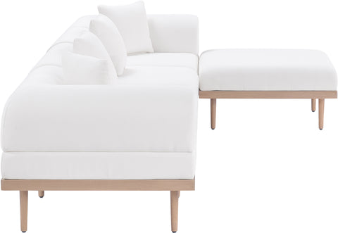 Mira 142" Cream Resilient Water Resistant Fabric Upholstered Outdoor Patio Sectional, 5-Piece