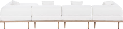 Mira 142" Cream Resilient Water Resistant Fabric Upholstered Outdoor Patio Sectional, 5-Piece
