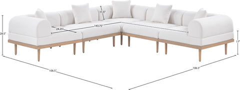 Mira 106.5" Cream Resilient Water Resistant Fabric Upholstered Outdoor Patio Sectional, 5-Piece (Style 2)