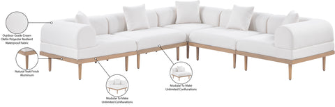 Mira 106.5" Cream Resilient Water Resistant Fabric Upholstered Outdoor Patio Sectional, 5-Piece (Style 2)