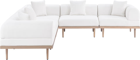 Mira 106.5" Cream Resilient Water Resistant Fabric Upholstered Outdoor Patio Sectional, 5-Piece (Style 2)