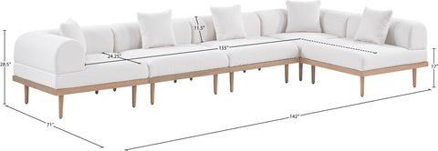 Mira 142" Cream Resilient Water Resistant Fabric Upholstered Outdoor Patio Sectional, 5-Piece (Style 2)