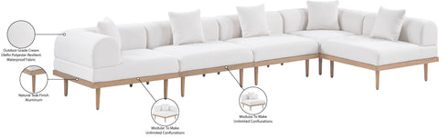 Mira 142" Cream Resilient Water Resistant Fabric Upholstered Outdoor Patio Sectional, 5-Piece (Style 2)