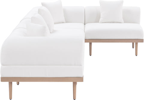 Mira 142" Cream Resilient Water Resistant Fabric Upholstered Outdoor Patio Sectional, 5-Piece (Style 2)