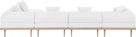 Mira 142" Cream Resilient Water Resistant Fabric Upholstered Outdoor Patio Sectional, 5-Piece (Style 2)