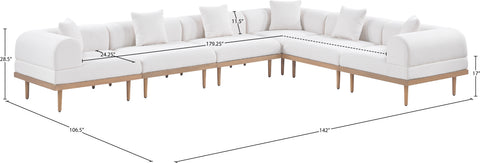 Mira 142" Cream Resilient Water Resistant Fabric Upholstered Outdoor Patio Sectional, 6-Piece