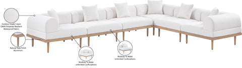 Mira 142" Cream Resilient Water Resistant Fabric Upholstered Outdoor Patio Sectional, 6-Piece
