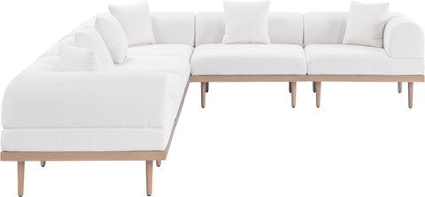 Mira 142" Cream Resilient Water Resistant Fabric Upholstered Outdoor Patio Sectional, 6-Piece