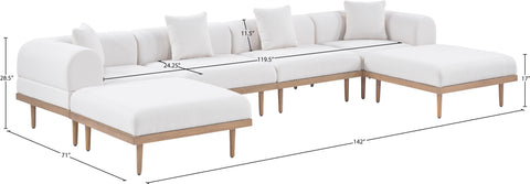 Mira 142" Cream Resilient Water Resistant Fabric Upholstered Outdoor Patio Sectional, 6-Piece (Style 2)