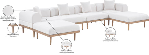 Mira 142" Cream Resilient Water Resistant Fabric Upholstered Outdoor Patio Sectional, 6-Piece (Style 2)