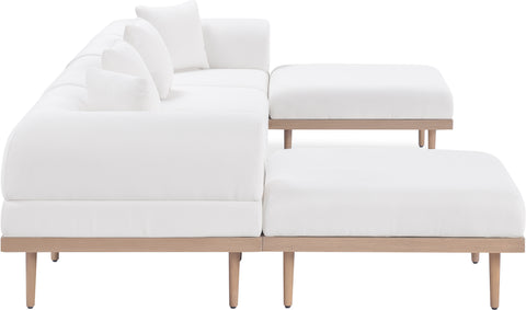 Mira 142" Cream Resilient Water Resistant Fabric Upholstered Outdoor Patio Sectional, 6-Piece (Style 2)