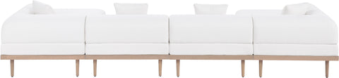 Mira 142" Cream Resilient Water Resistant Fabric Upholstered Outdoor Patio Sectional, 6-Piece (Style 2)
