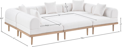Mira 106.5" Cream Resilient Water Resistant Fabric Upholstered Outdoor Patio Sectional, 6-Piece