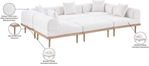 Mira 106.5" Cream Resilient Water Resistant Fabric Upholstered Outdoor Patio Sectional, 6-Piece