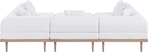 Mira 106.5" Cream Resilient Water Resistant Fabric Upholstered Outdoor Patio Sectional, 6-Piece