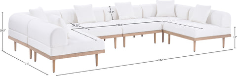 Mira 142" Cream Resilient Water Resistant Fabric Upholstered Outdoor Patio Sectional, 6-Piece (Style 3)