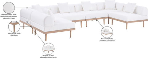 Mira 142" Cream Resilient Water Resistant Fabric Upholstered Outdoor Patio Sectional, 6-Piece (Style 3)