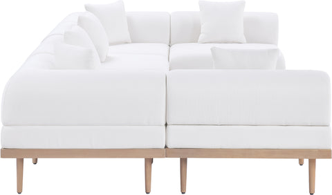 Mira 142" Cream Resilient Water Resistant Fabric Upholstered Outdoor Patio Sectional, 6-Piece (Style 3)
