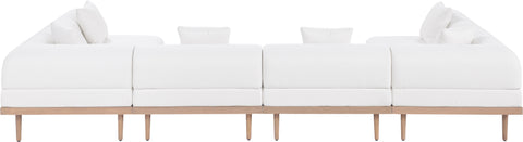 Mira 142" Cream Resilient Water Resistant Fabric Upholstered Outdoor Patio Sectional, 6-Piece (Style 3)