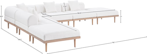 Mira 142" Cream Resilient Water Resistant Fabric Upholstered Outdoor Patio Sectional, 6-Piece (Style 4)