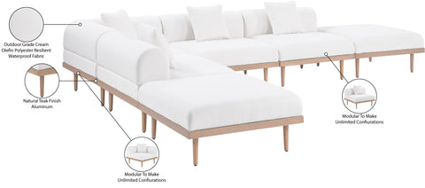 Mira 142" Cream Resilient Water Resistant Fabric Upholstered Outdoor Patio Sectional, 6-Piece (Style 4)
