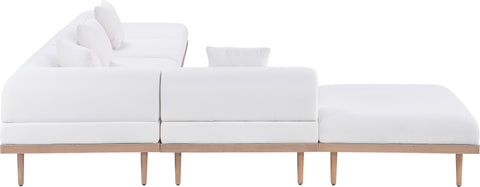 Mira 142" Cream Resilient Water Resistant Fabric Upholstered Outdoor Patio Sectional, 6-Piece (Style 4)