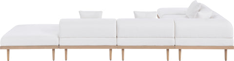 Mira 142" Cream Resilient Water Resistant Fabric Upholstered Outdoor Patio Sectional, 6-Piece (Style 4)